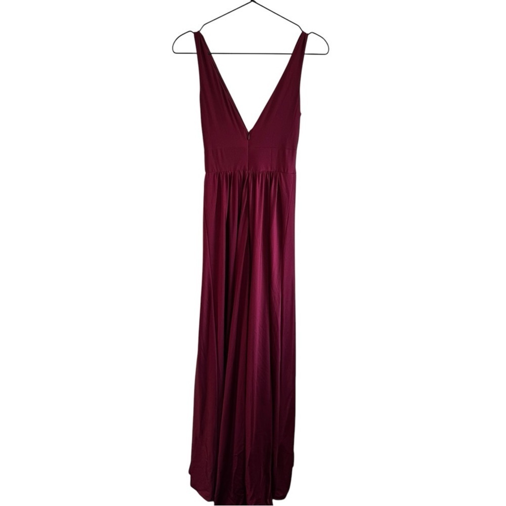 La Femme Plunge Neck‎ A-Line Gown 2 Burgundy 28547 Jersey - Picture 5 of 8
